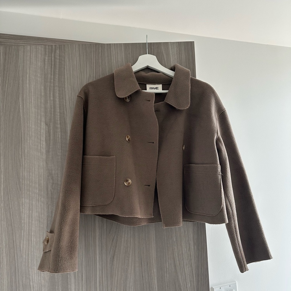 Tan/Dark Green Double-Breasted Jacket